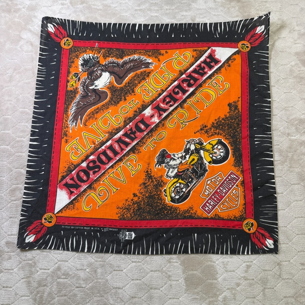 VTG Official Harley Davidson Scarf Bandana Wall Decor RN 16463 Made in USA